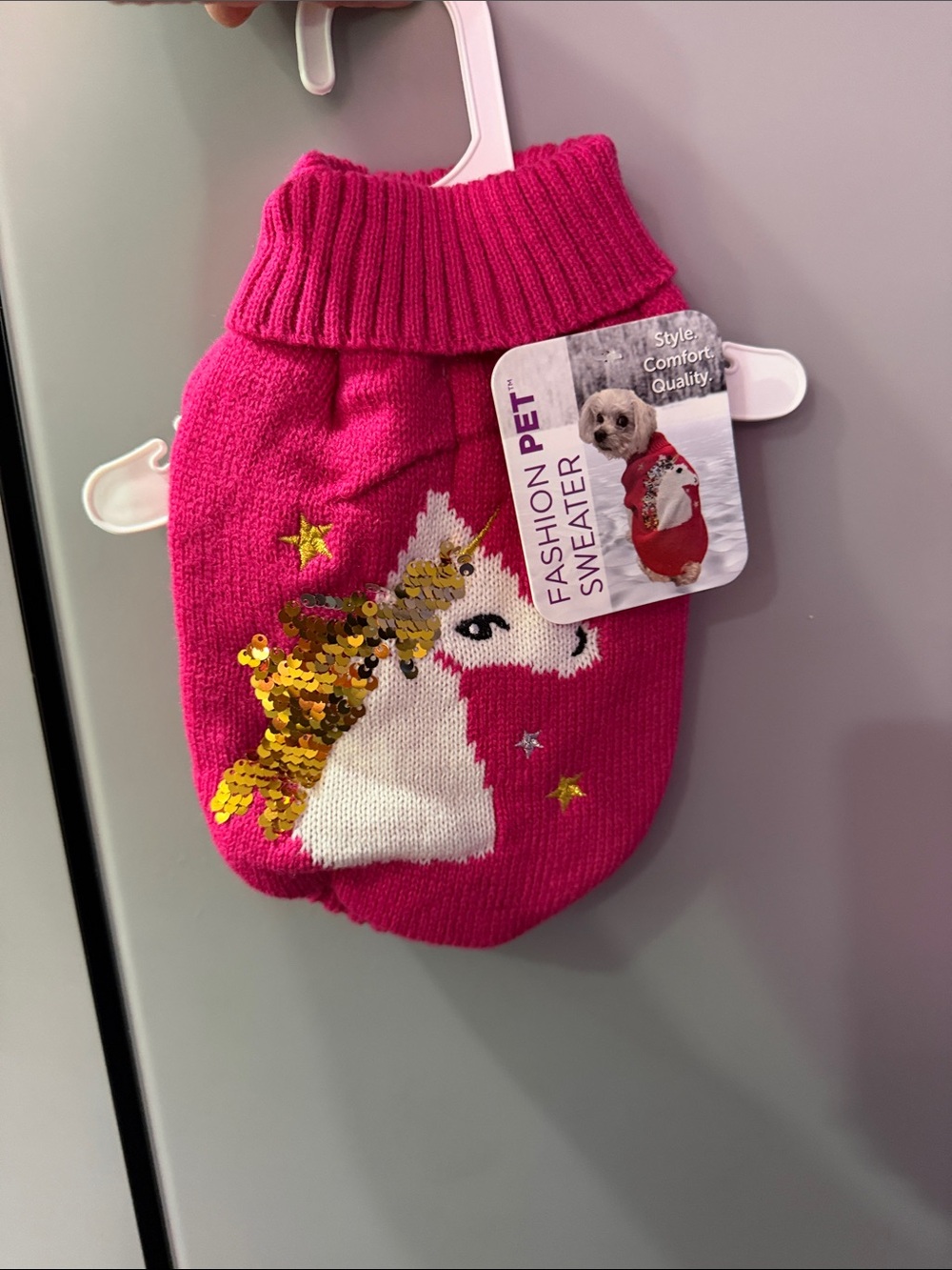 Fashion Pet Hot Pink Unicorn Sequin Dog Sweater